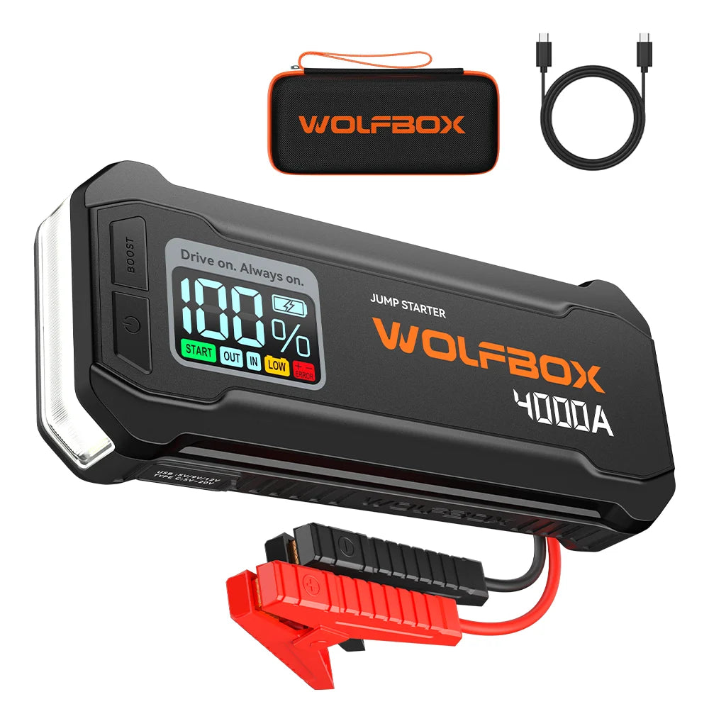 Wolfbox 4000a Portable Jump Starter And 24000 Mah Power Bank