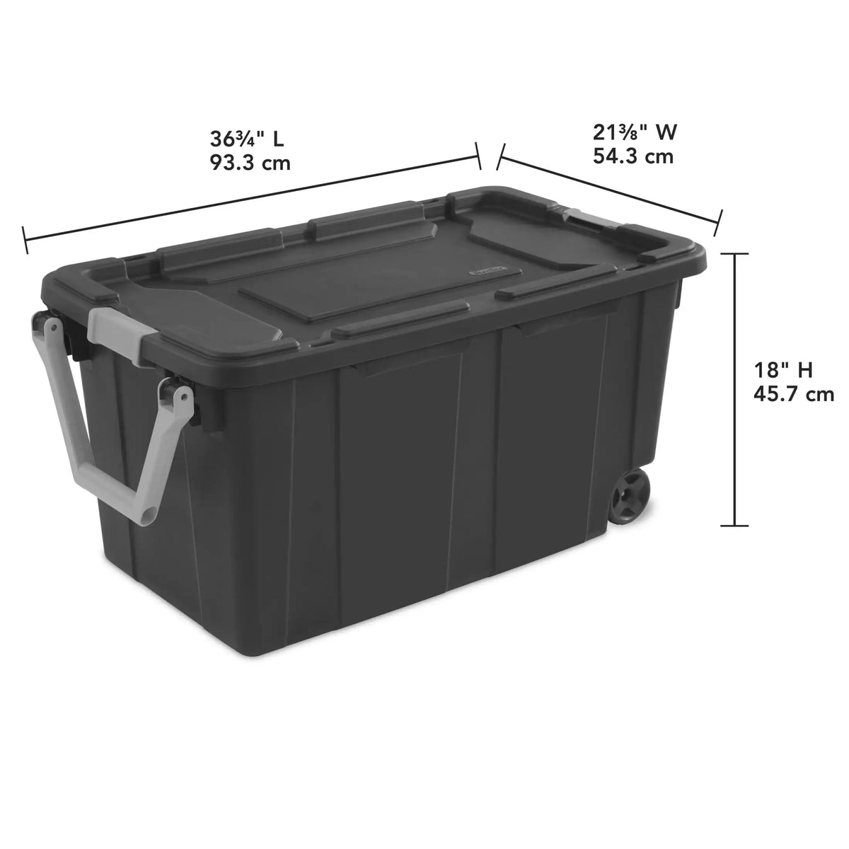 Sterilite Extra Large Storage Bin, 40 Gallon Wheeled Plastic Storage Container with Handle, Black, Pack of 2, Industrial