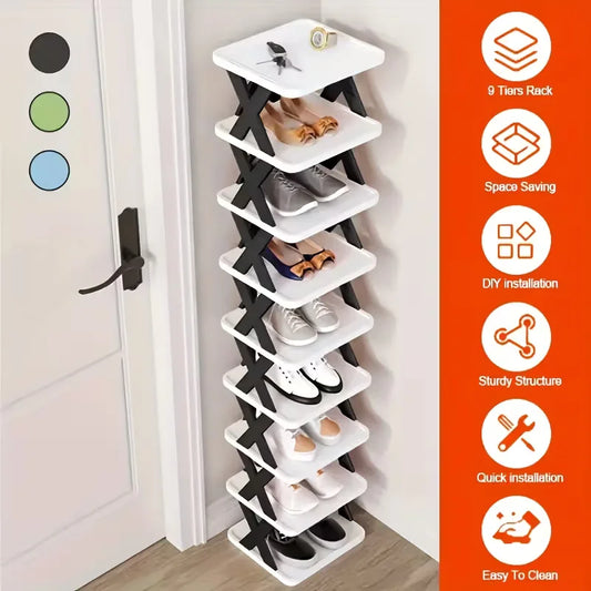 Multi-tier Vertical Shoes Storage Rack 6-9 Layers X-shaped Detachable Plastic Shoe Organizer Lightweight Easy Disassembly Household Space Saving Shoe Shelf Stackable Design Footwear Storage Holder For Indoor Home Bedroom Entr