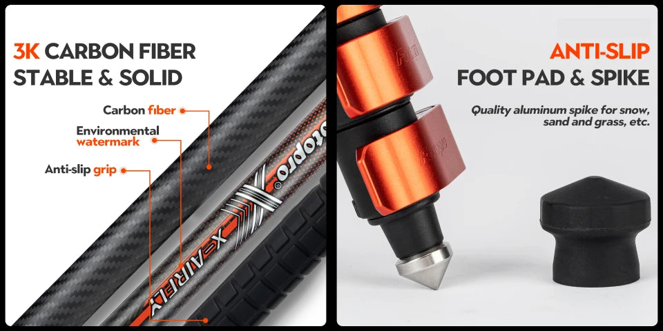 Fotopro X-Airfly Video Carbon Fiber Tripod 164CM Portable Travel Tripod for Camera with  Ball Head Fluid Head  Flip Lock