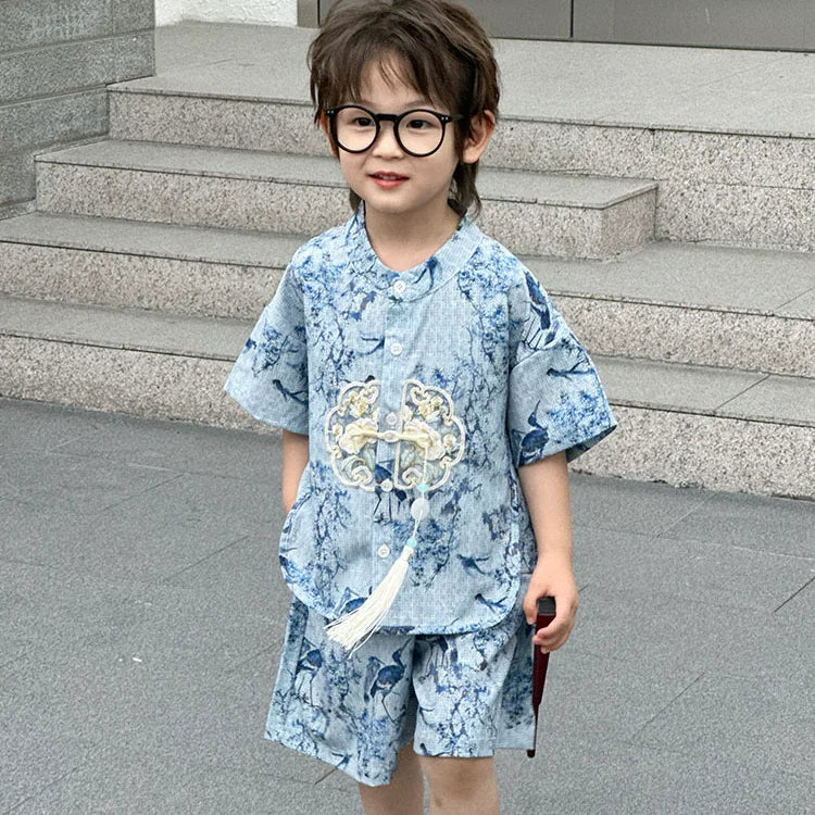 Fashion Baby Tang Costume Tops Pants Two-piece Set Boy Outfit Casual Children's Sets Summer Tweens Boys Hanfu Suit Kids Clothing