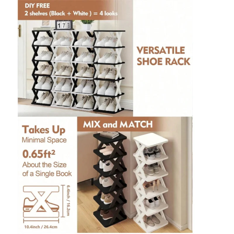 Multi-tier Vertical Shoes Storage Rack 6-9 Layers X-shaped Detachable Plastic Shoe Organizer Lightweight Easy Disassembly Household Space Saving Shoe Shelf Stackable Design Footwear Storage Holder For Indoor Home Bedroom Entr