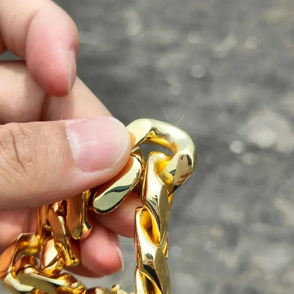 Men's 18-22mm Cuban Link Bracelet Hip Hop Heavy Brass Miami Cuban Link Chain Chunky Bracelet Jewelry For Boy Gift Drop Shipping