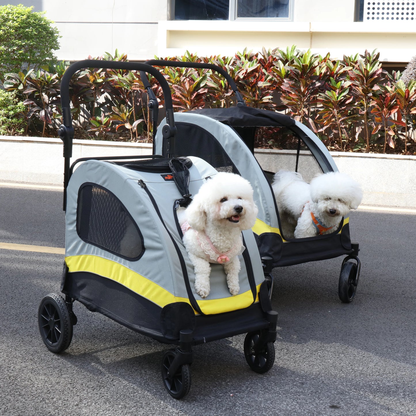 Premium Dog Stroller Pram 4 Wheel Foldable Cart Travel Walk Pet Jogger Wagon for Small Medium Large Dogs
