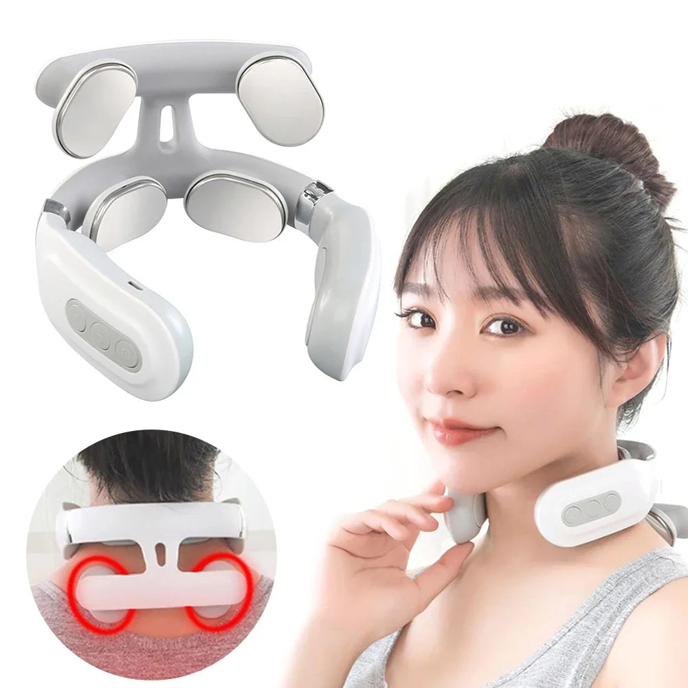 Portable 4 Heads Vibration Back Massager USB Rechargeable Electric Massage Instrument for Back Waist Muscle Relax Home Office Relaxation Tool