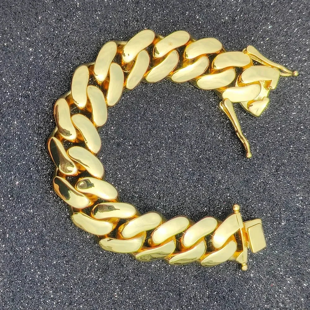Men's 18-22mm Cuban Link Bracelet Hip Hop Heavy Brass Miami Cuban Link Chain Chunky Bracelet Jewelry For Boy Gift Drop Shipping