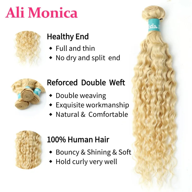 613 Blonde Deep Wave Human Hair Bundles 30 32 inch Long Remy Brazilian Curly Blonde Hair 1 3 4 Bundle Deals Free Shipping  Weave