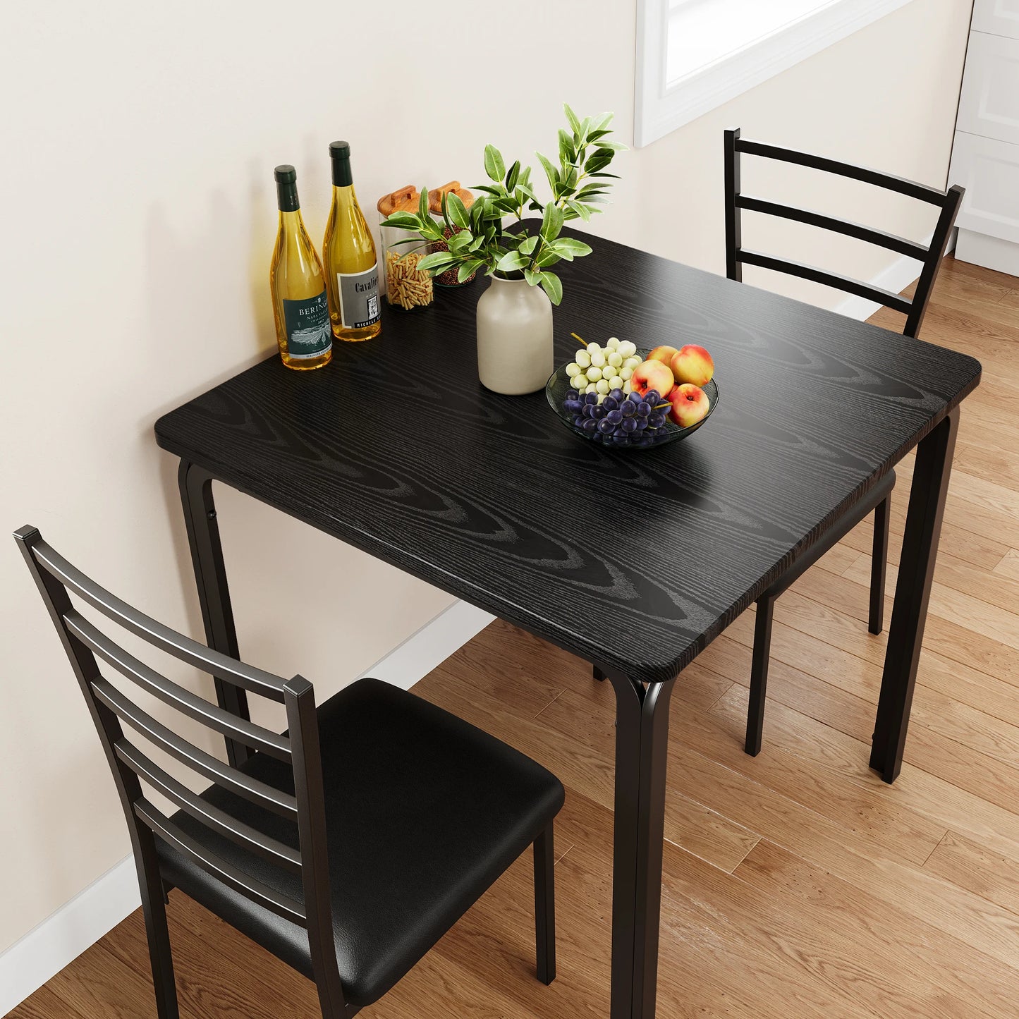 3-Piece Modern Square Dining Table Set for 2  Space-Saving Table & Chairs – Sturdy Metal Frame for Small Apartments, Kitchens or Breakfast Nooks