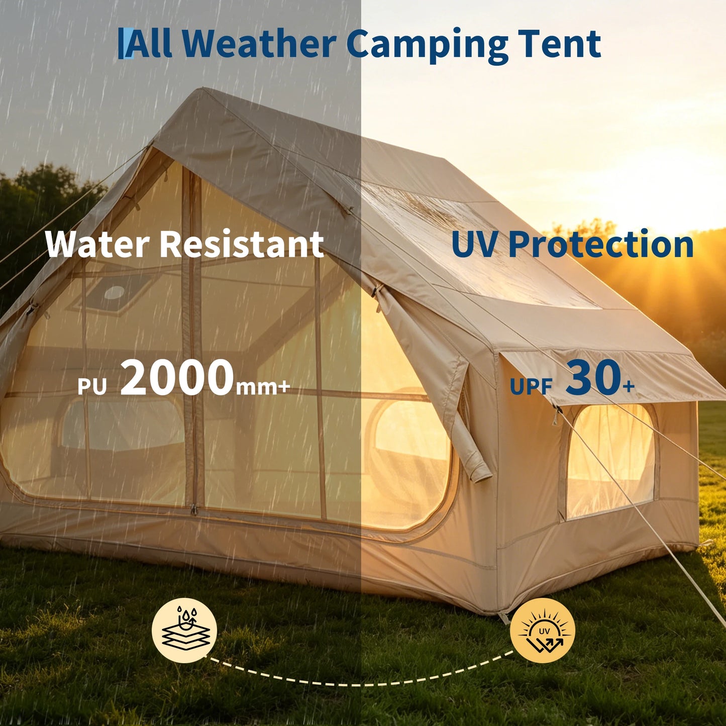 Spacious & Waterproof Inflatable Camping Tent – Family Outdoor Shelter for 6 – Quick Setup, Durable Oxford Fabric, Portable for Hiking & Camping – Size: 6 Square