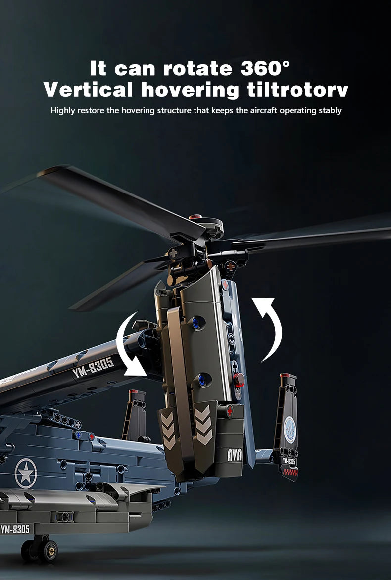 KAVOWORLD 1486PCS Military V-22 Transport Aircraft Helicopter Building Blocks Set STEM Gift DIY Assembly Airplane Bricks Toys