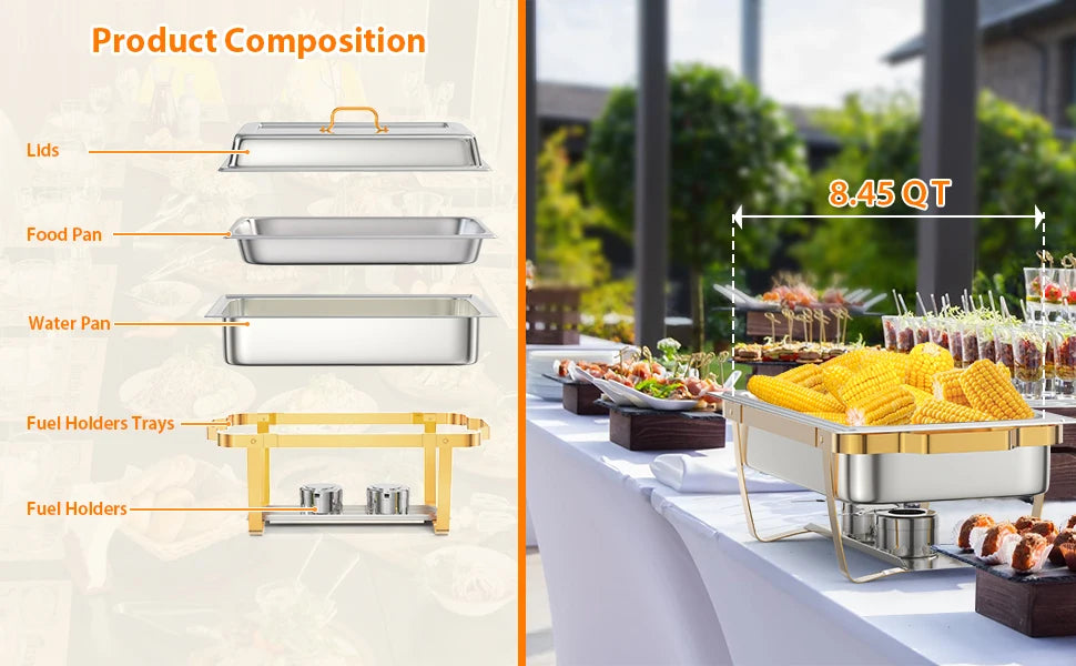 Tacleekii 2 4 6 Pack Chafing Dishes Buffet Set 8QT Rectangle Catering Food Warmers Complete Set Stainless Steel Buffet Servers and Warmers with Lid Complete Set for Parties Banquets Weddings