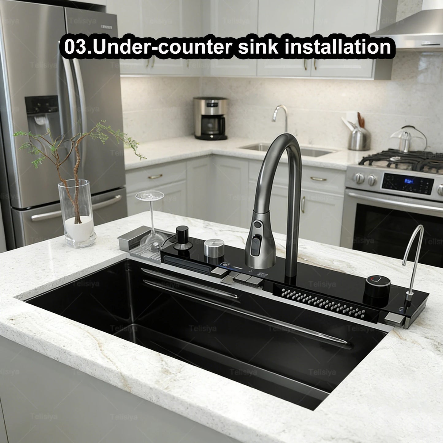 Stainless Steel Kitchen Sink Multifunctional Digital Display Waterfall Large Single Slot Ships from the U.S.