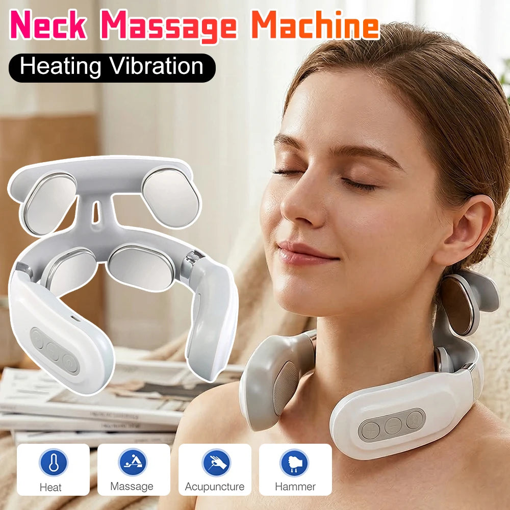 Portable 4 Heads Vibration Back Massager USB Rechargeable Electric Massage Instrument for Back Waist Muscle Relax Home Office Relaxation Tool