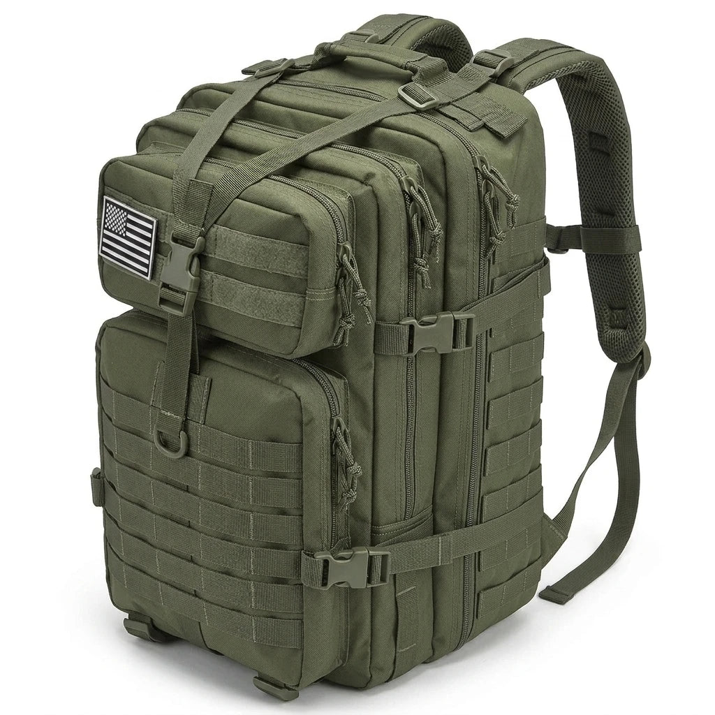 Men 45L Tactical Backpack Molle Bug Out Bag Survival Emergency Water Resistant Outdoor Hiking Camping Travel Rucksack Large Capacity EDC Everyday Carry Commuter Work School Laptop Daypack Trekking Cycling Durable Wear Resista