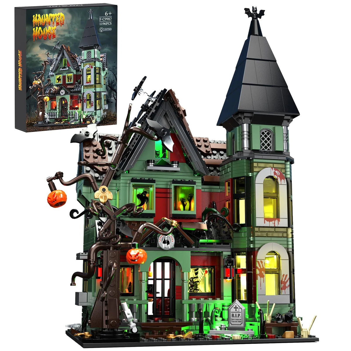 BuildMoc Halloween Nightmare House Building Blocks Set Pumpkin Ghost Skeleton Hut Bricks Toys Children Christmas Birthday Gifts