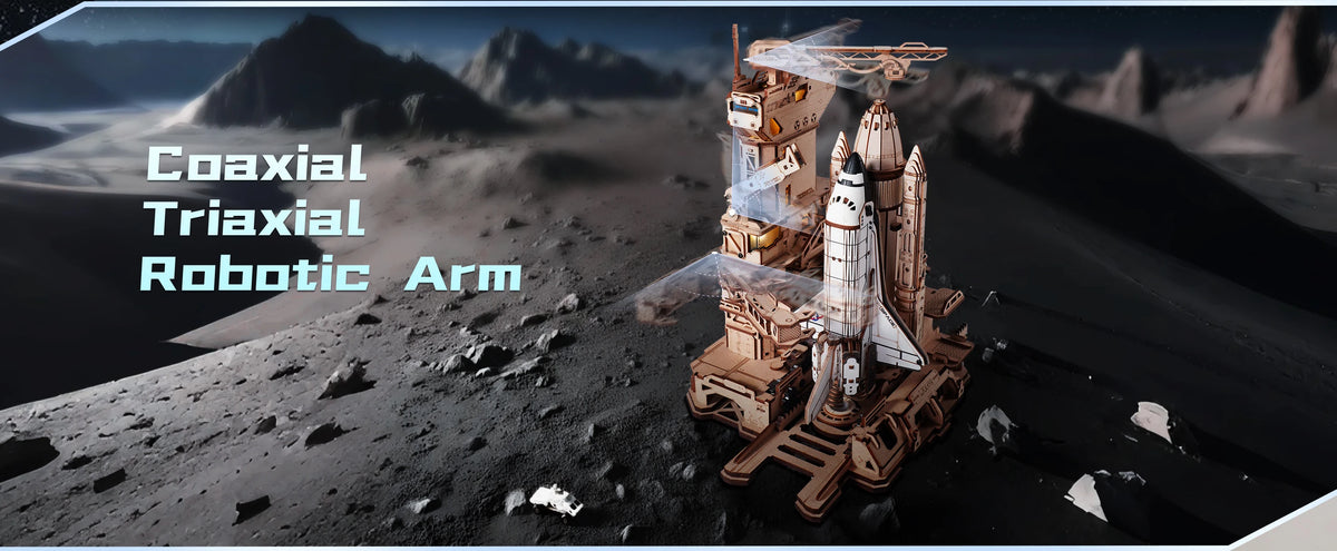 Robotime Space Shuttle 3D Wooden Puzzle Moving Rocket Launch Tower with Lights Mechanical Building STEM Project for Adult Teen