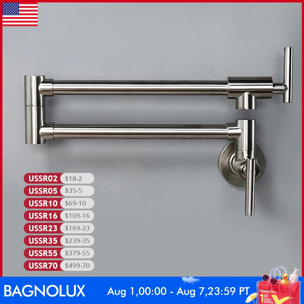 Black Brushed Chrome Brass Wall Mounted Pot Filler Faucet Swivel Folding Retractable Rotary Stretch Sink Tap Kitchen Faucet