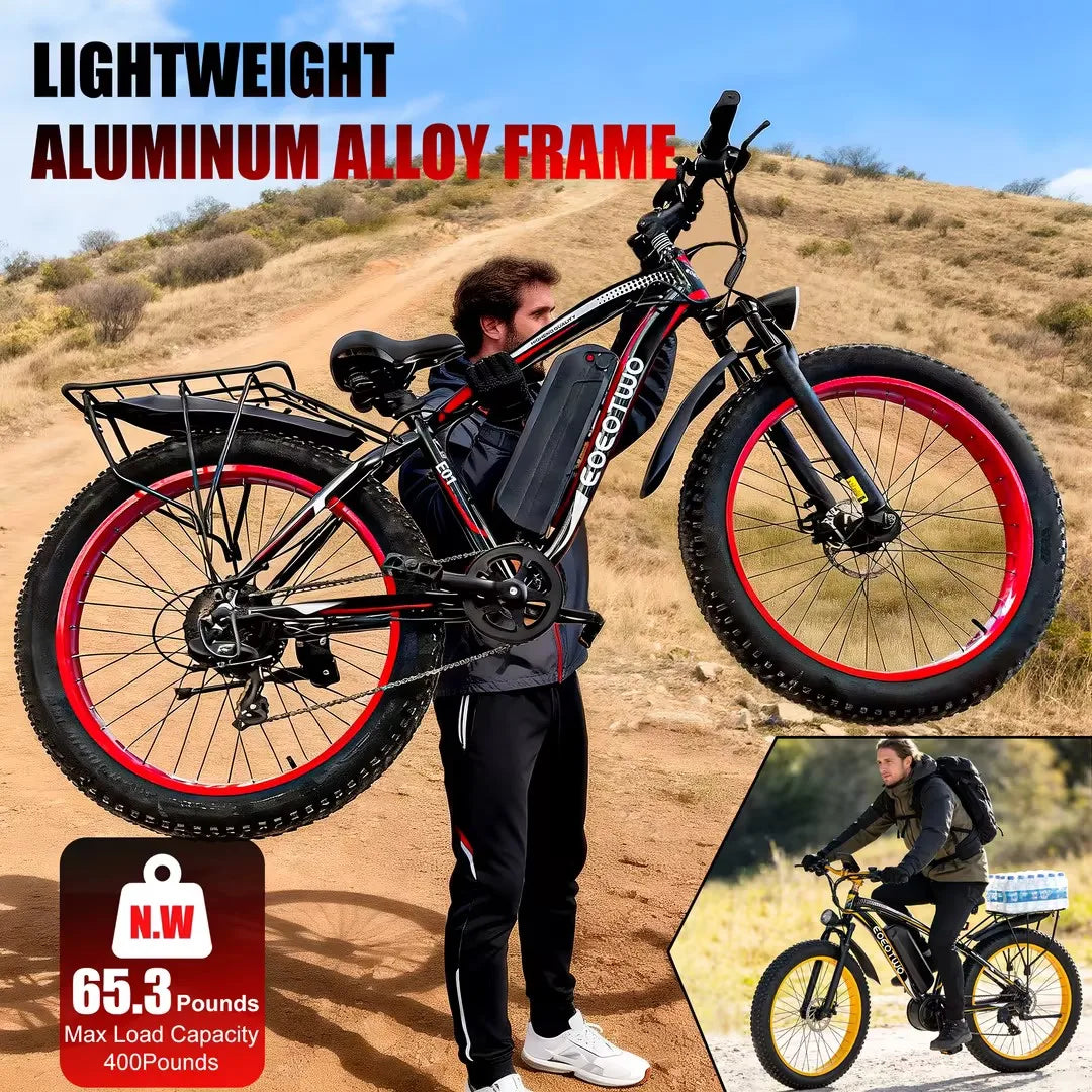 EOEOTWO 26" Fat Tire Electric Bike for Adults, 1000W Motor 1500W Peak, 48V 15Ah Battery, 34 MPH Max Speed, Up to 60 Miles Long Range