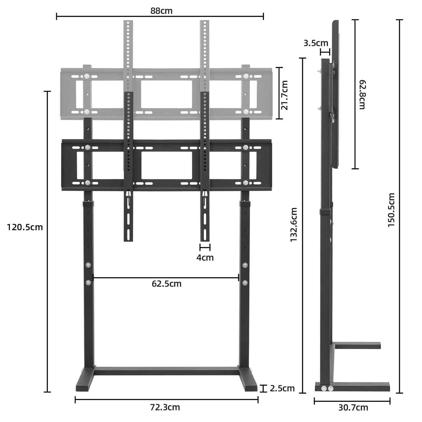 Metal Floor TV Stand Bracket Free Standing TV Mount Height Adjustable for 32-100 Inch LED LCD