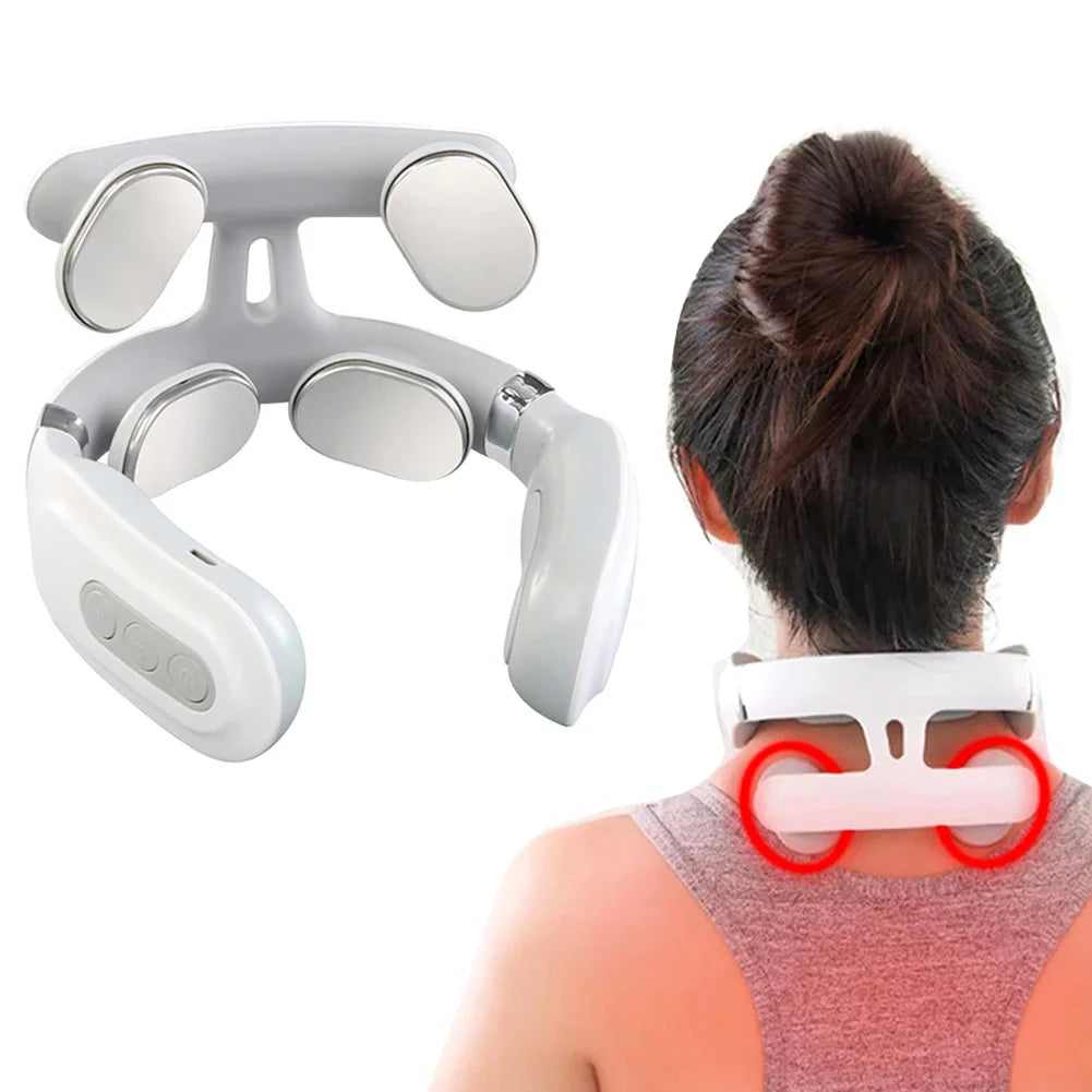 Portable 4 Heads Vibration Back Massager USB Rechargeable Electric Massage Instrument for Back Waist Muscle Relax Home Office Relaxation Tool