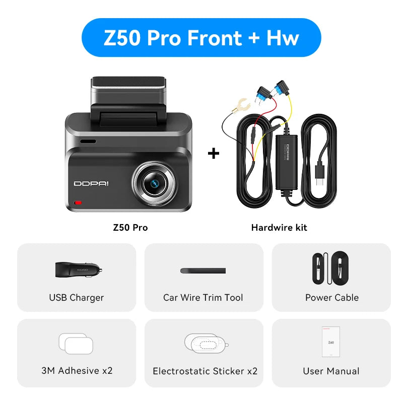DDPAI Z50 Pro Dash Cam 4K Car DVR 3"IPS Screen 5GHz WiFi GPS ADAS 24H Parking Monitor Front and Rear Dashcam Car Camera