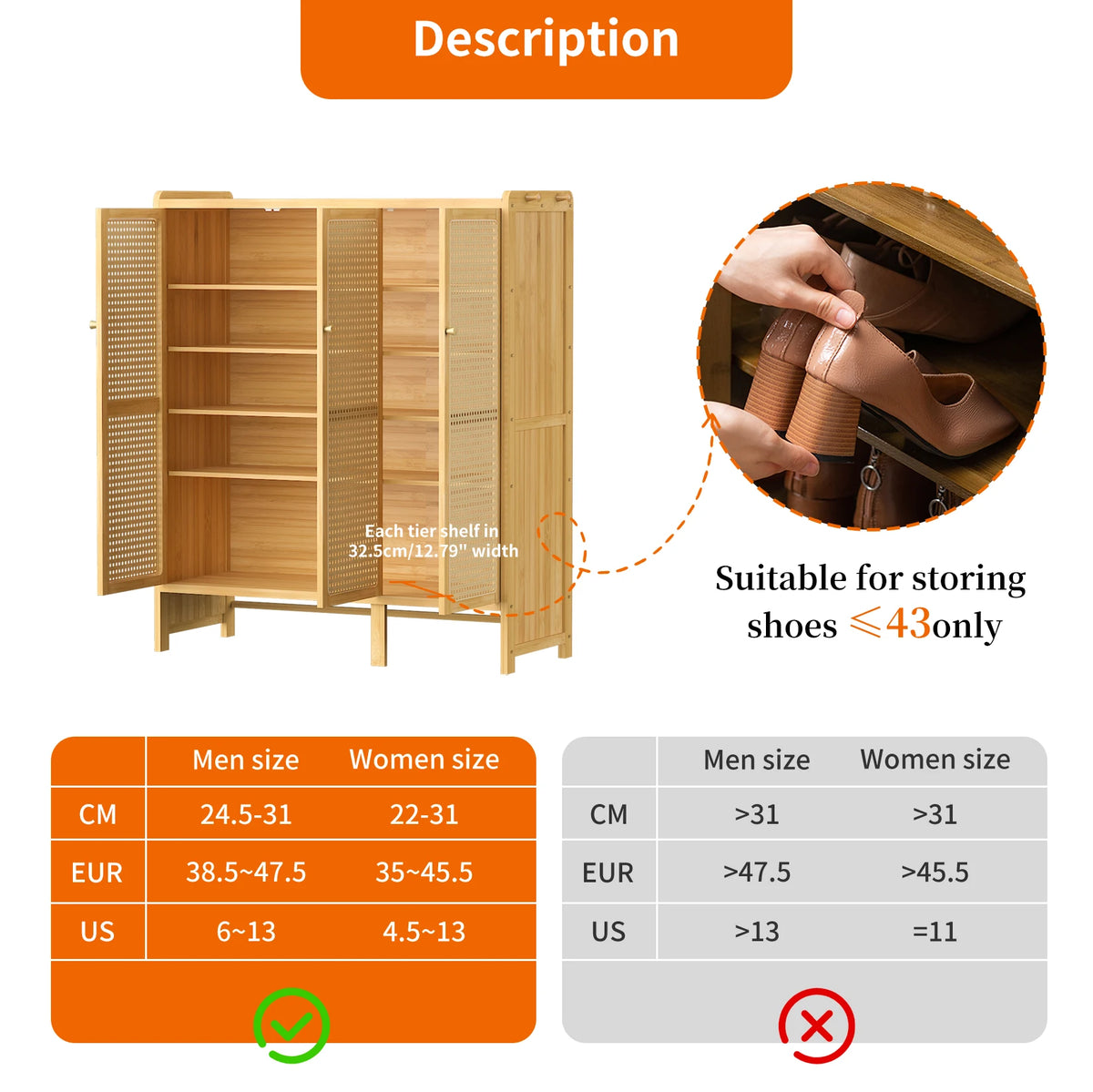 Wisfor Bamboo Shoe Rack Organizer 6 Tier Shelves Entryway Storage