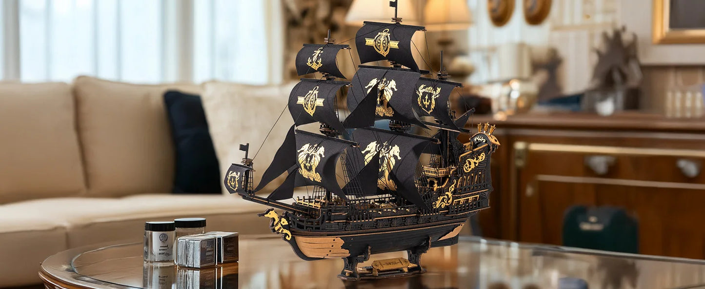ROBOTIME 3D Wooden Puzzle  Wooden Ship Model Kits for Teens&Adults to Build Home Desk Decoration Gifts (The Seahorse Barque)