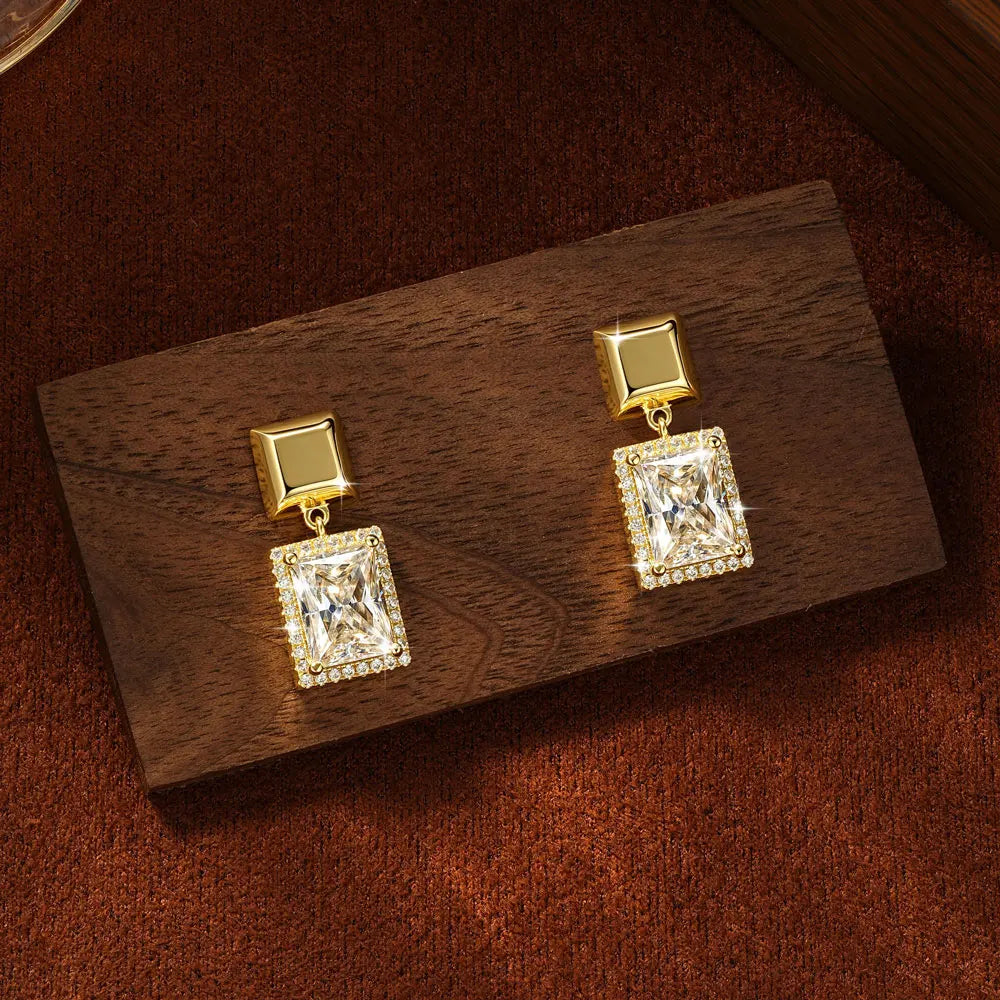 OXTAO Brilliant Geometric Stud Earrings for Women 14K Gold Filled 6x8mm Moissanite Drop Earrings Fashion Wedding Party Gift