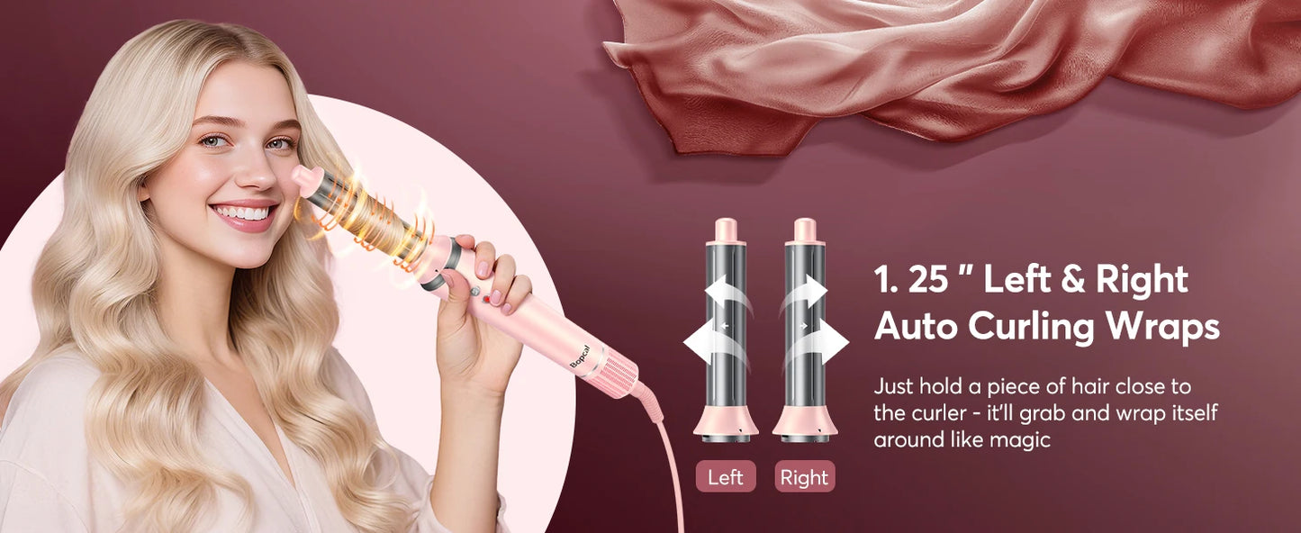 5 in 1 High-Speed Hot Air Styler Frizz-Free Fast Drying No Heat Damage Hair Dryer Curl Volumize Straighten with Travel Bag
