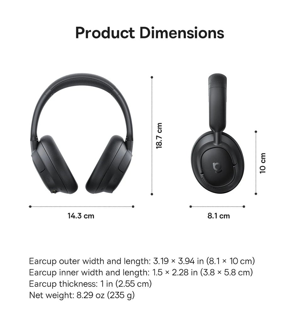 Baseus ANC Wireless Headphones 98% Adaptive Hybrid Noise Cancelling Headsets Hi-Res LDAC Headphone Bluetooth 6.0