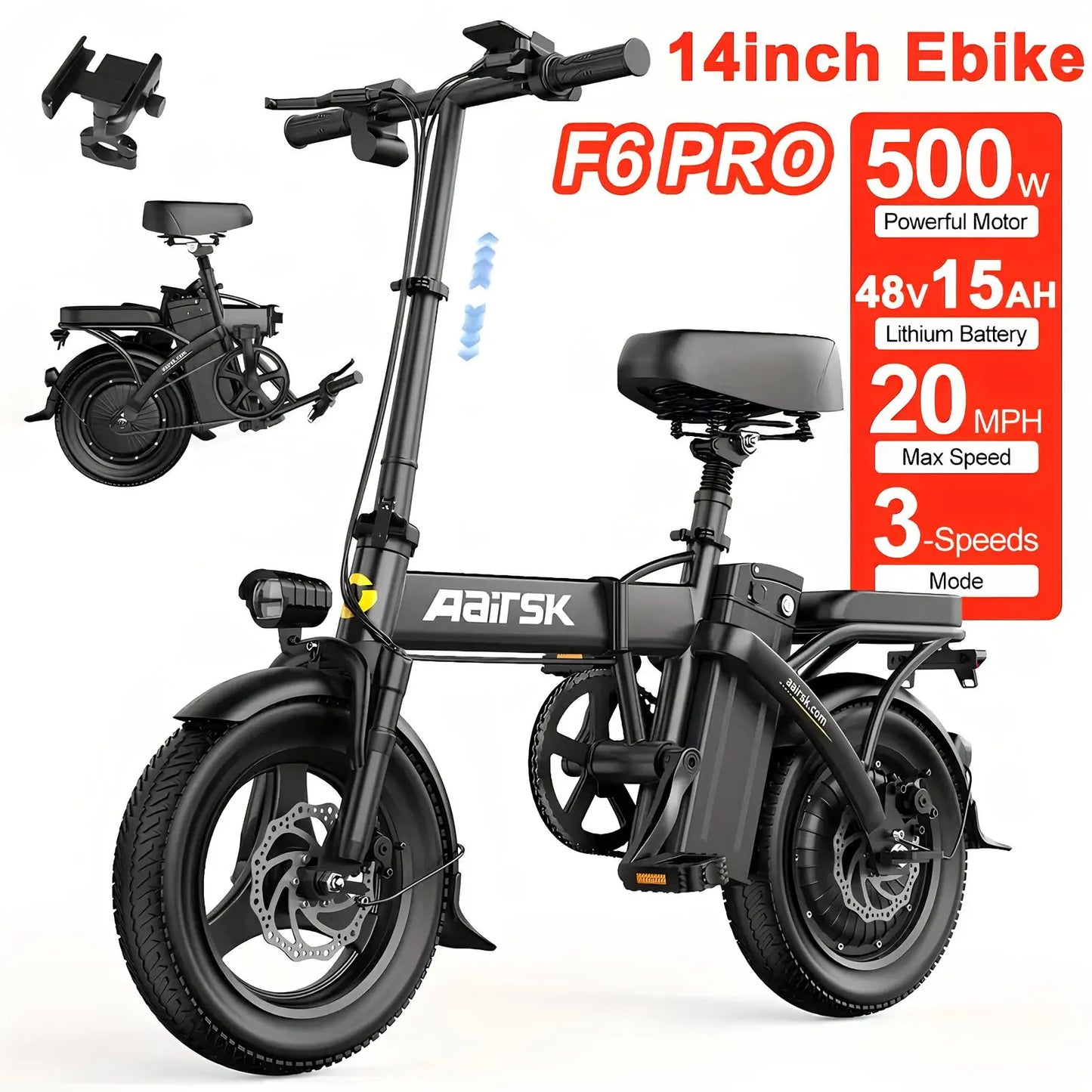 Electric Bike for Adults 1500W Peak Motor 34MPH Fast Speed 48V 15Ah Battery 26" Fat Tire Mountain Ebike 390lbs Max Load Aluminum