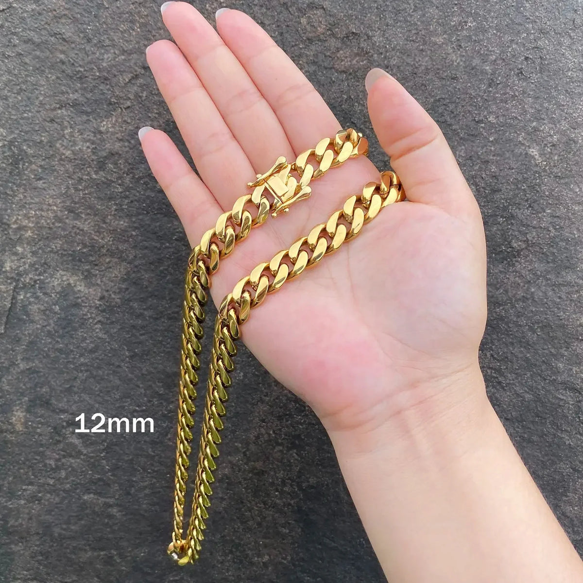12mm Hip Hop Bling Gold Color Stainless Steel Dense Cuban Miami Link Chain Necklaces for Men Rapper Jewelry Drop Shipping