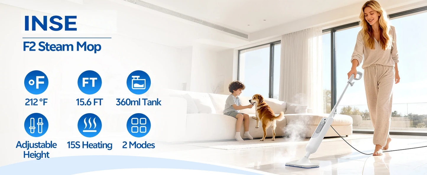INSE Powerful Steam Mop High Temperature 6 in 1 Scrubbing Steam Cleaner Detachable Floor Steam Mop for Hard Floor Carpet Kitchen