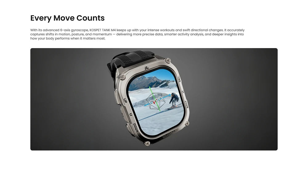KOSPET Tank M4 Smart Watch Stainless Steel 6-Sat GPS Offline Maps 10ATM Waterproof 45M Dive 24/7 Health Monitor for Android iOS