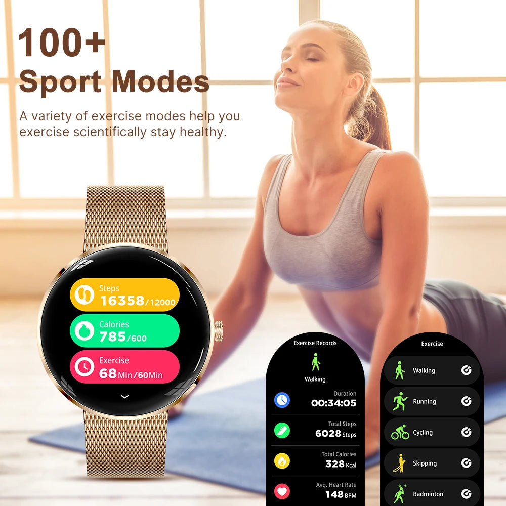 MEVADEN 1.43" AMOLED Screen Women Smart Watch 8.5mm Ultra-thin Stainless Steel Luxury Smartwatch Health Monitor Sport Watch H33