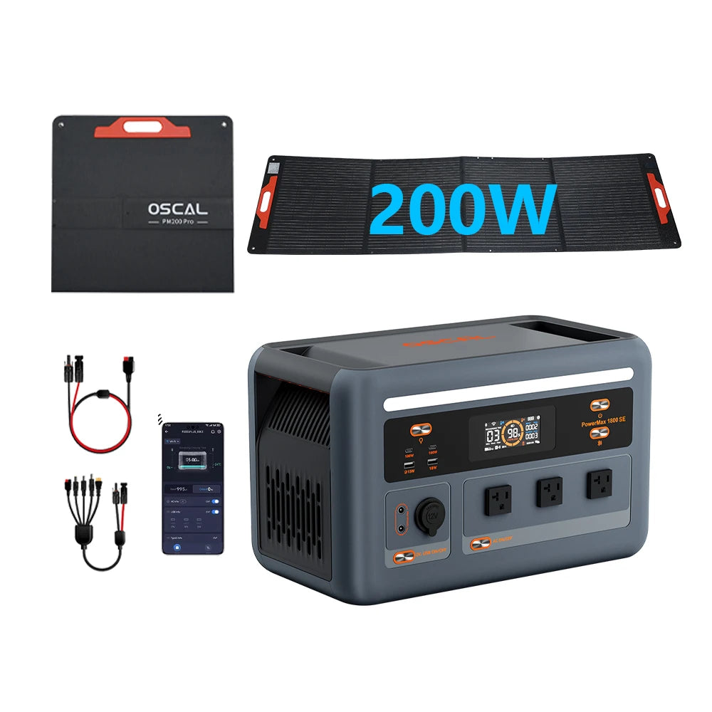 OSCAL 1024Wh LiFePO4 Portable Power Station 1800W Continuous 3600W Surge 1H Fast Charge UPS Solar Generator APP Control for Home Hurricane Camping RV（OSCAL PowerMax 1800）