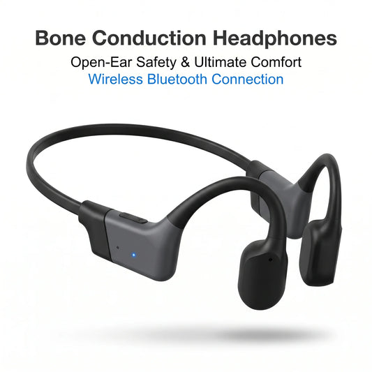 Open-Ear Bone Conduction Bluetooth Earphones Wireless Sports Headset, 20H Long Battery Noise Cancelling Mic, Lightweight Comfort Fit for Running Cycling Gym