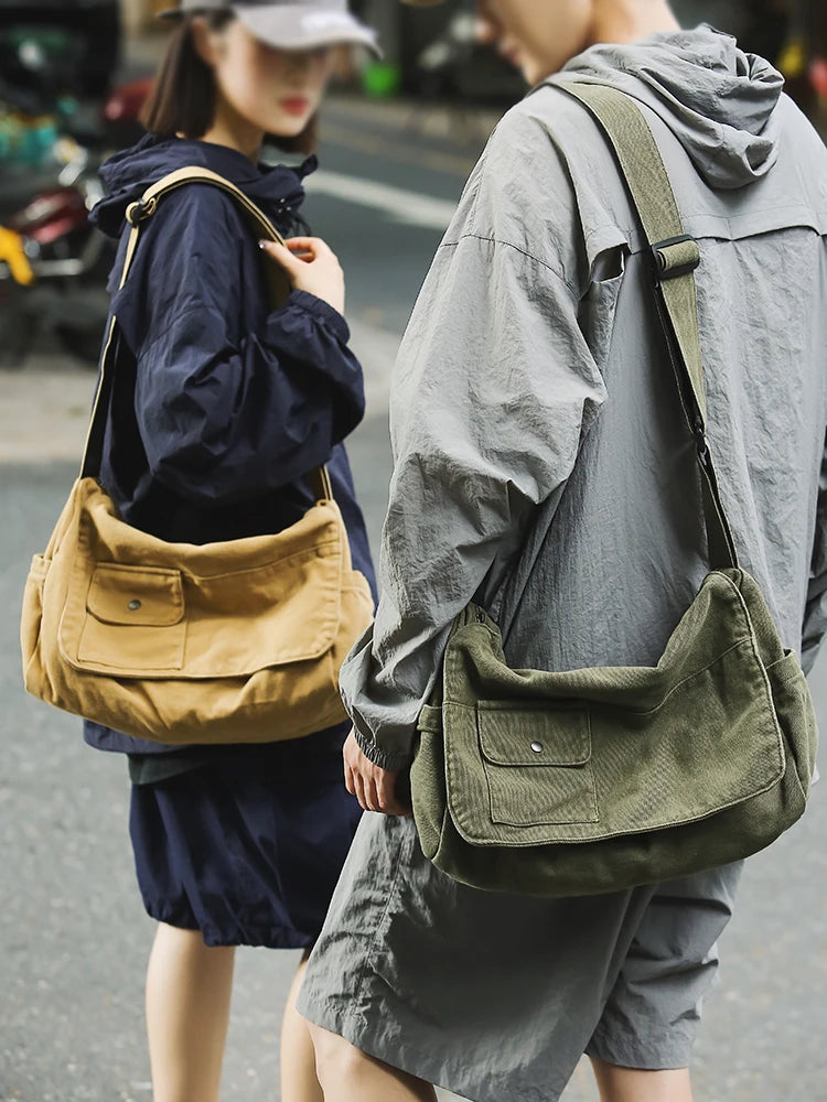 Casual Canvas Messenger Bag Versatile Flip Large Capacity Shoulder Book Bag For Student Adjustable Crossbody Bag For Men Women