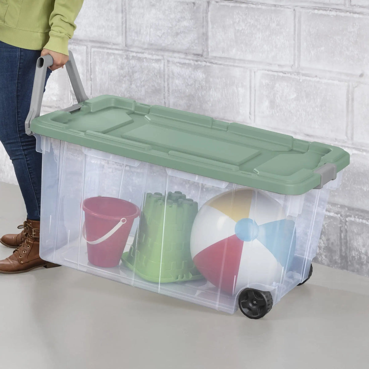 Sterilite Extra Large Storage Bin, 40 Gallon Wheeled Plastic Storage Container with Handle, Black, Pack of 2, Industrial