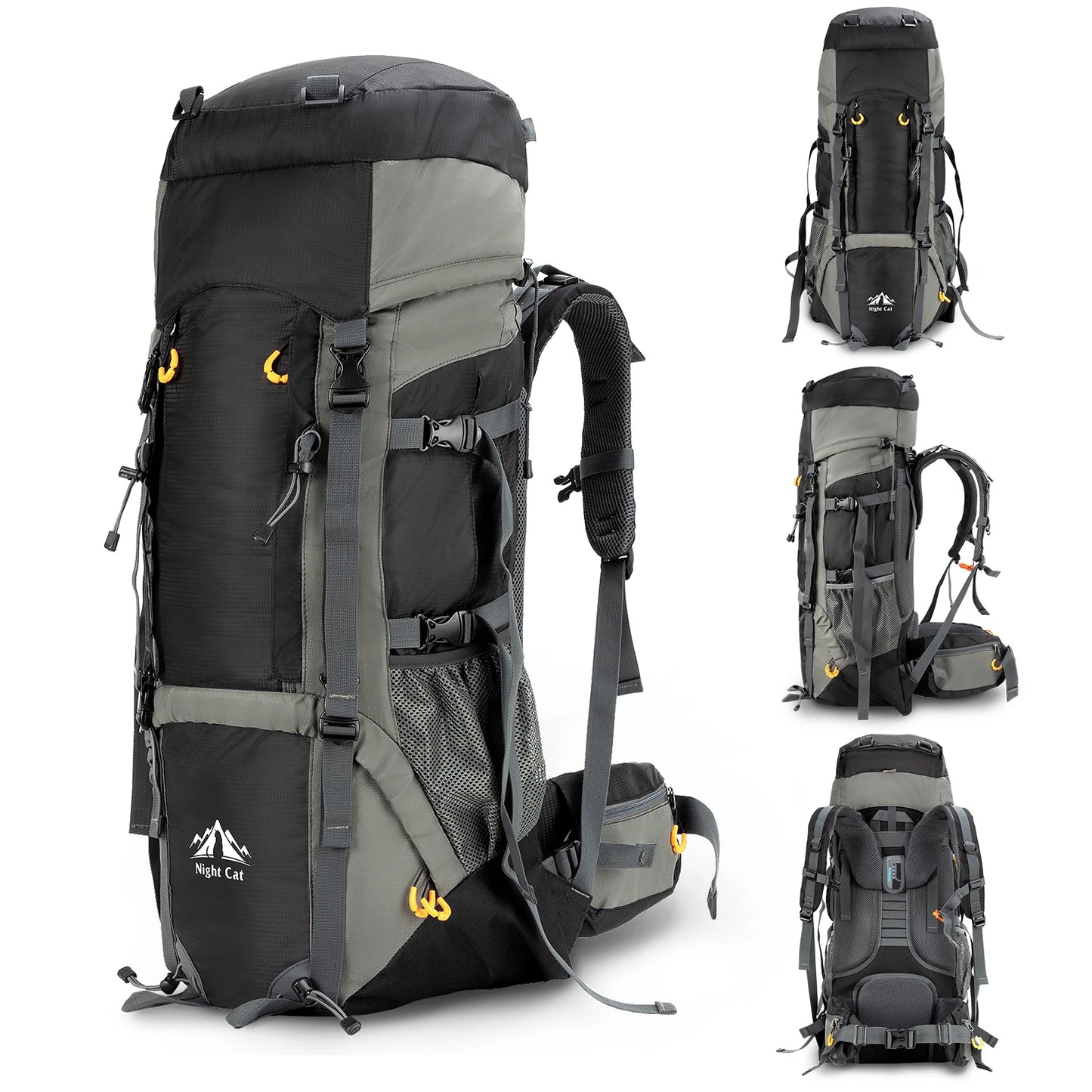 Night Cat Camping Backpacks 70L 90L with Internal Frame Hiking Backpack for Men Women Waterproof Lightweight Breathable Outdoor Mountaineering Traveling