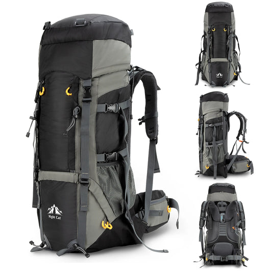 Night Cat Camping Backpacks 70L 90L with Internal Frame Hiking Backpack for Men Women Waterproof Lightweight Breathable Outdoor Mountaineering Traveling