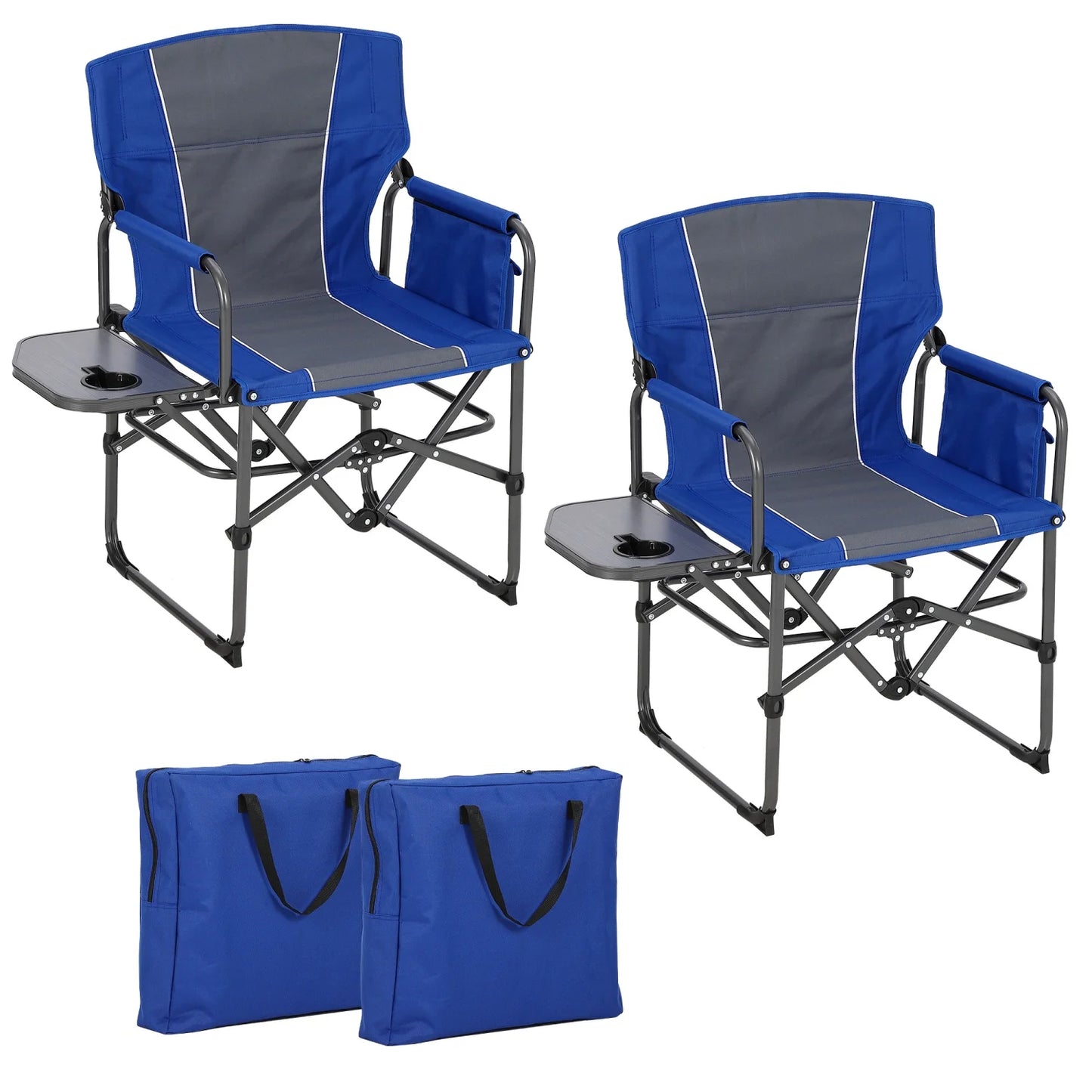 1 Pack / 2 Pack Oversized Heavy Duty Folding Directors Chair for Adults, 400 Lbs Capacity Portable Camping Chair with Side Table, Cup Holder & Side Pocket, Lawn Chairs for Camping, Beach, Garden, RV