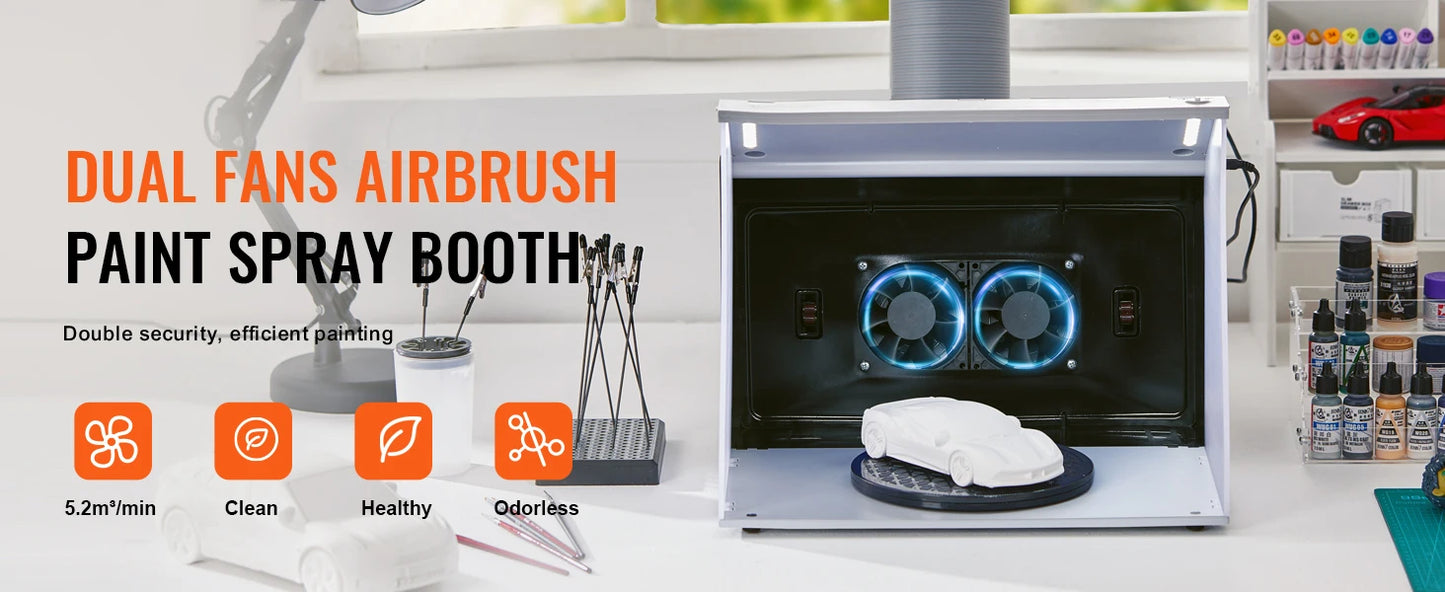 SucceBuy Airbrush Spray Booth Portable Hobby Airbrush Paint Spray Booth Kit with 4 LED Light Powerful Dual Exhaust Fans