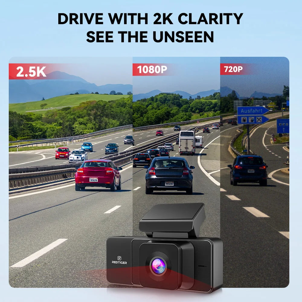 REDTIGER A3  3 Cameras Front/Cabin/Rear Cam Dash Cam Dash Camera Built-in 5.8Ghz WiFi GPS Car DVR Night Vision Parking Monitor
