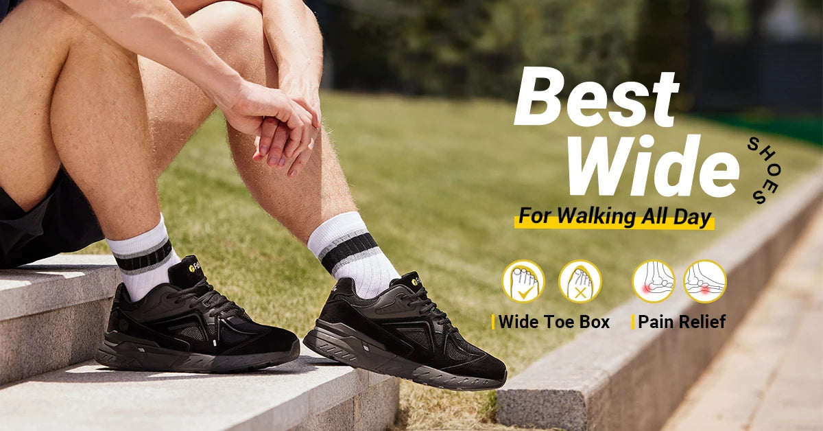 FitVille Men's Walking Shoes Extra Wide Lightweight Sneakers for Flat Feet Arch Fit Heel Pain Relief Non-Slip Running Shoes