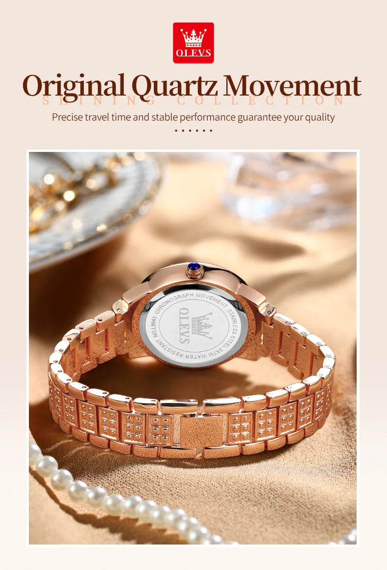 OLEVS 9943 Women Watch High end Luxury Rose Gold Diamond Waterproof Quartz Watch Brand Original Women Dress Watch Reloj Mujer