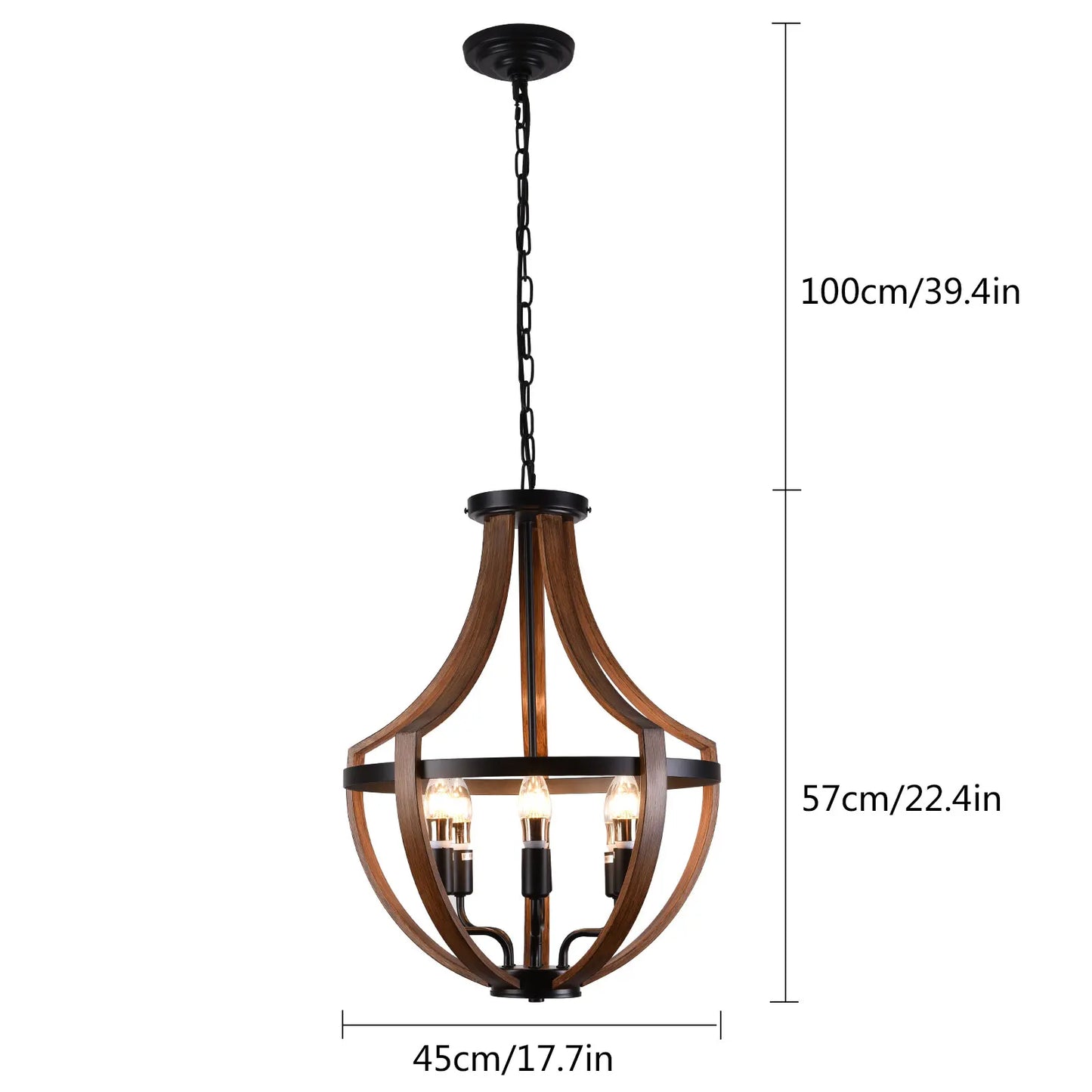 Modern Rustic Wooden Pendant Light Fixture - 17 Inch Diameter - Handmade Natural Wood Kitchen Dining Room Lighting
