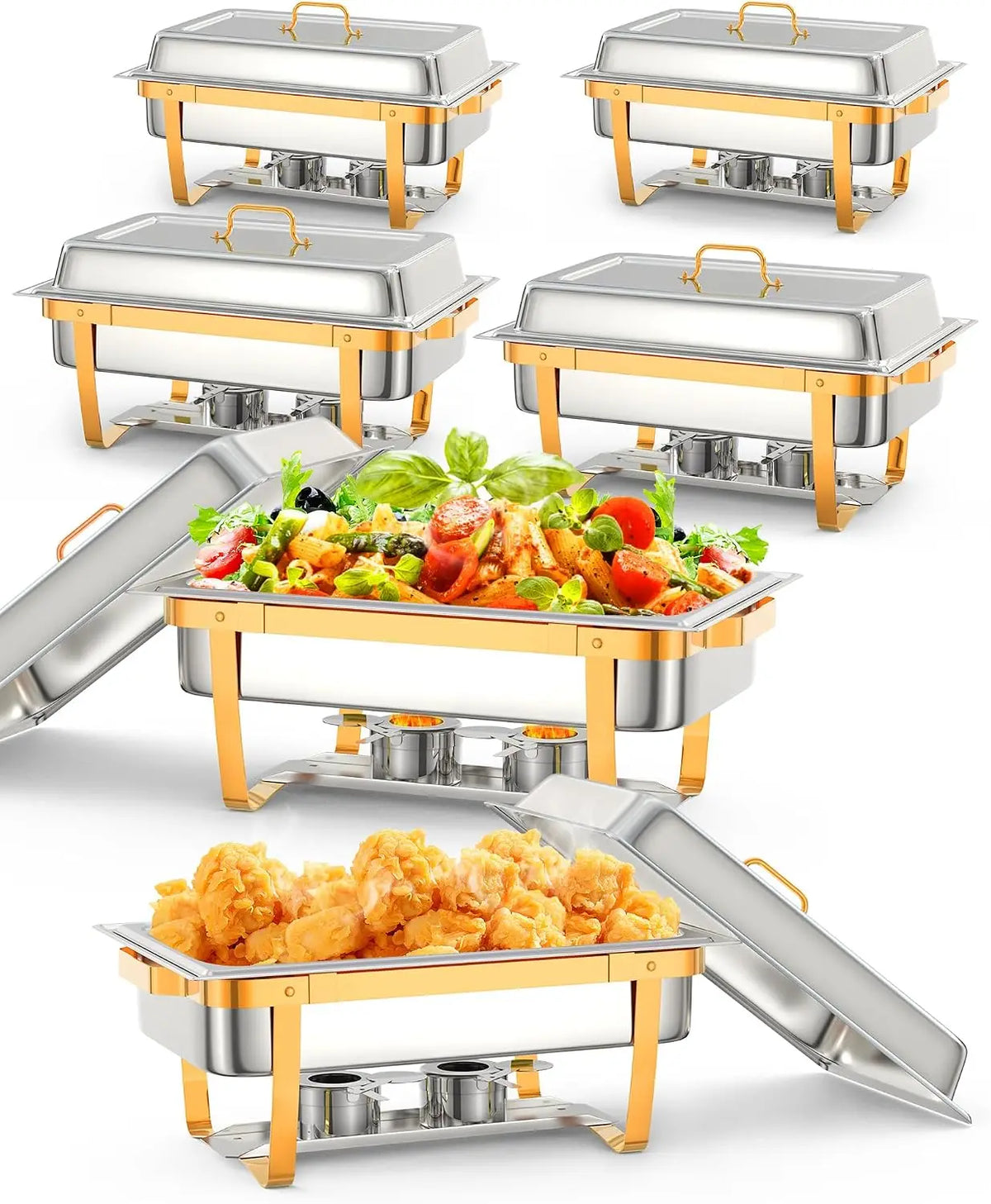 Tacleekii 2 4 6 Pack Chafing Dishes Buffet Set 8QT Rectangle Catering Food Warmers Complete Set Stainless Steel Buffet Servers and Warmers with Lid Complete Set for Parties Banquets Weddings