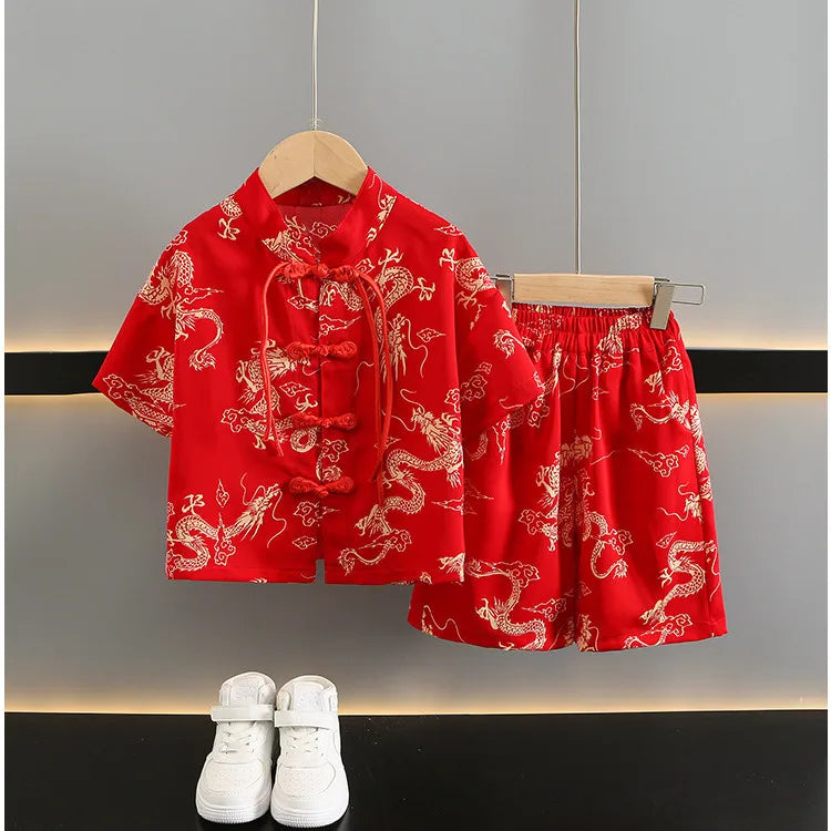 Fashion Baby Tang Costume Tops Pants Two-piece Set Boy Outfit Casual Children's Sets Summer Tweens Boys Hanfu Suit Kids Clothing