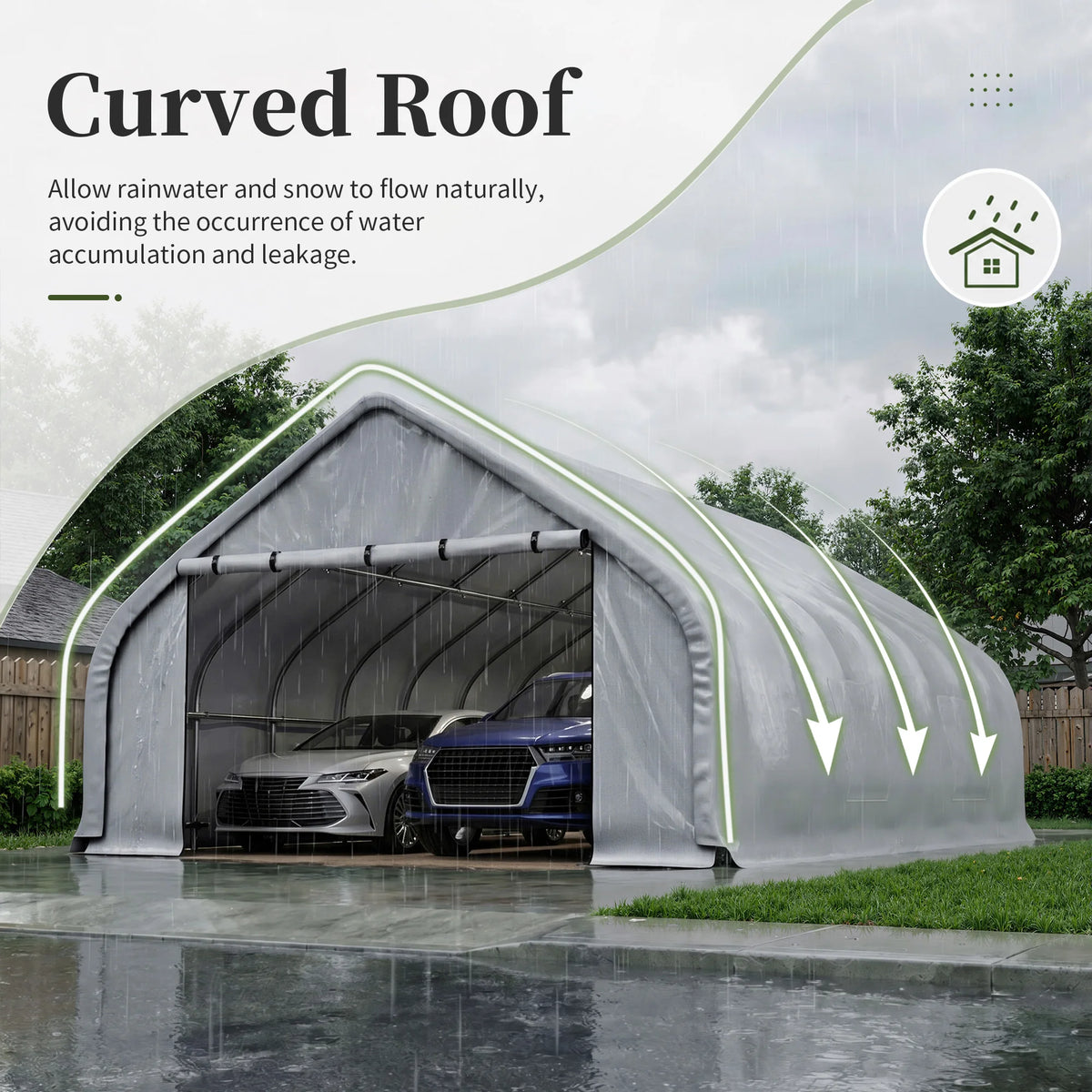 Polar Aurora 20x30 FT Heavy Duty Curved Carport, Portable Car Tent Garage with Reinforced Galvanized Steel Frame, Enclosed Car Port Canopy with Roll-Up Windows & Doors for Truck, Boat, Silver
